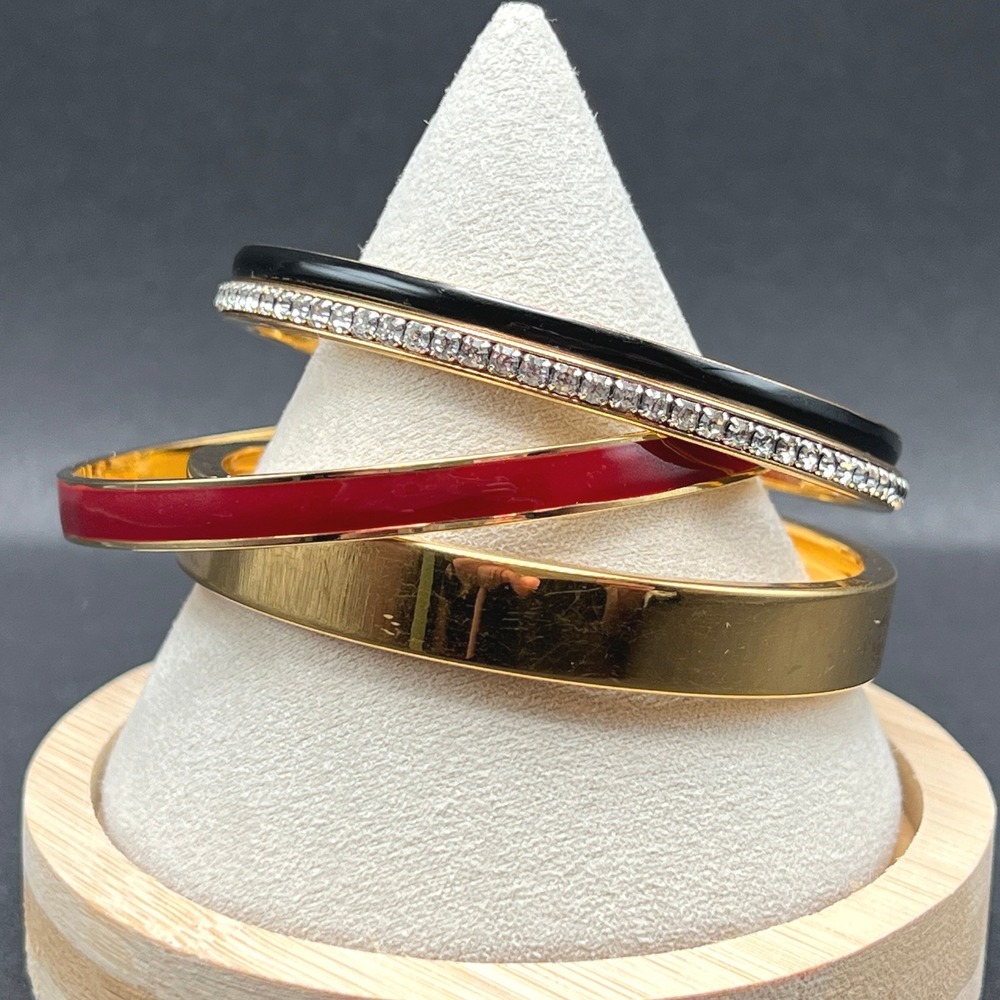 Bangle Bracelets Lot 4 Gold Tone Enamel Rhinestone Signed J.Crew Monet